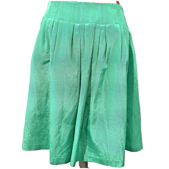 Victor Alfaro Skirt Bright Green Pleated Satin Shimmer Size 8 St Patrick's Day - Picture 3 of 8